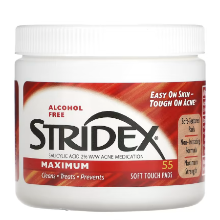 Stridex, Maximum, Alcohol Free, 55 Soft Touch Pads,  Stridex Single-Step Acne Control Alcohol Free 55 Soft,Stride , แผ่นเช็ดหน้าทำความสะอาดผิวหน้า ,  Maximum Acne Pads, Stridex Touch Pads